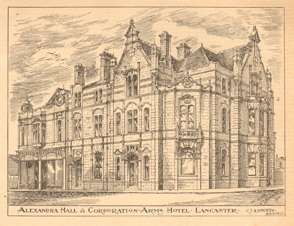 Alexandra Hall & Corporation Arms Hotel, Penny Street, Lancaster. Ashworth 1904